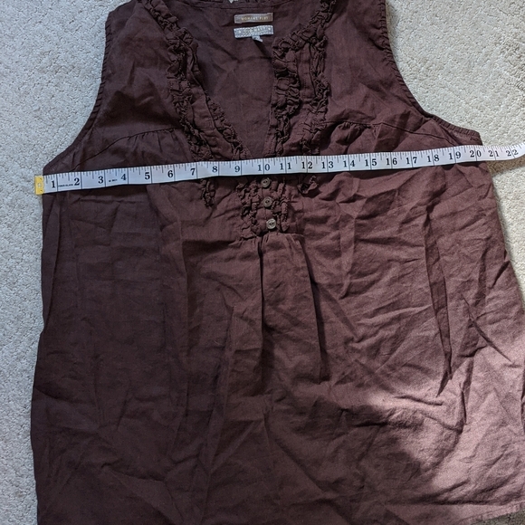 Old Navy Top Women's Plus Brown Ruffle Linen Cotton V-Neck Neutral Boho Size 1X - Picture 3 of 8